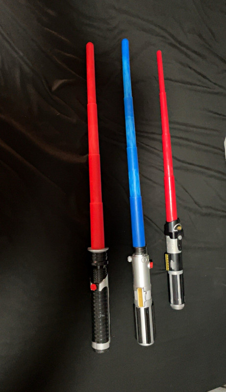 Star Wars Lot of 3 Toy Lightsabers with Red & Blue Blades, Multicolor