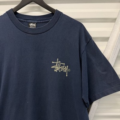 トップス 90s old stussy USA graph check L/S shirt Vintage Stussy Classic Logo Graphic T Shirt 1990s Mens L Navy