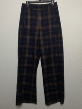 Banana Republic Wide Leg Plaid High Waisted Pants Trousers Black Tartan Fall