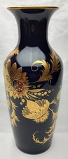 AK Kaiser Prunkvase Blumendekor in Gold - Kobaltvase - Undine, echt Scharffeuer