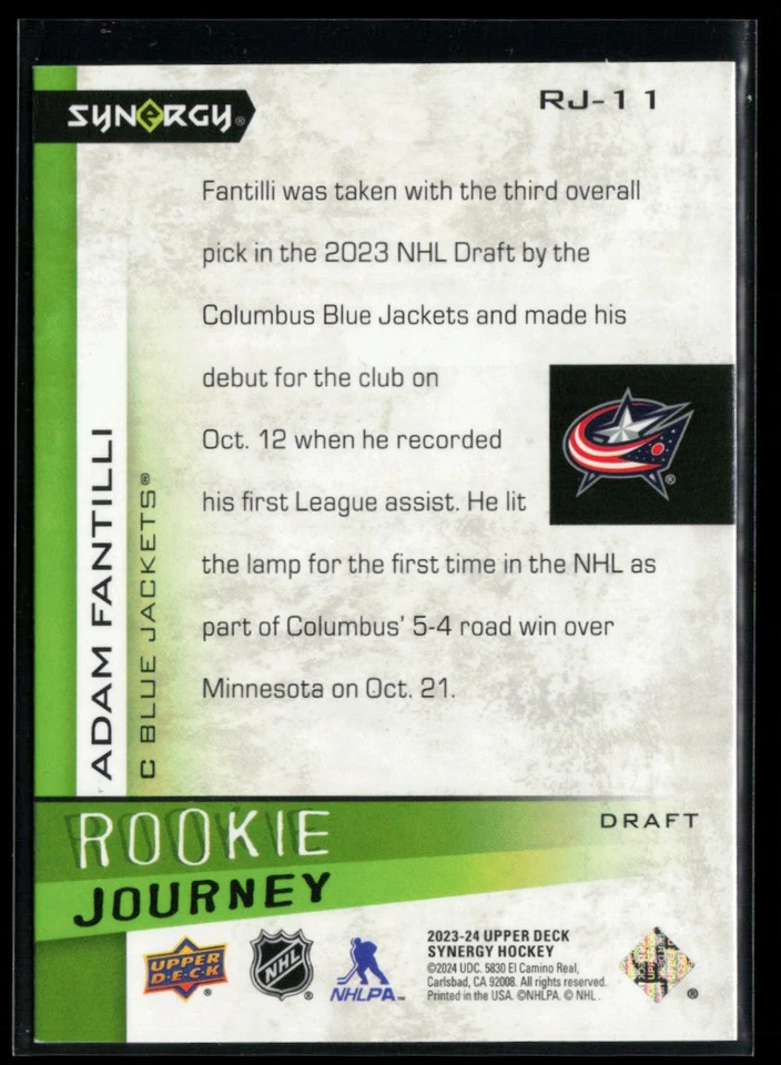 2023-24 Upper Deck Synergy Rookie Journey Draft Red #RJ-11 Adam Fantilli RC - Image 2 of 2