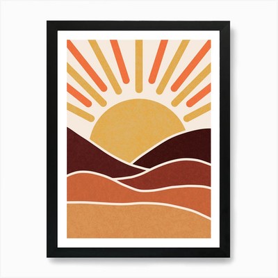 WA240026 - Boho Retro Sonnenuntergang Landschaft gerahmtes Wandbild Poster Leinwanddruck Bild
