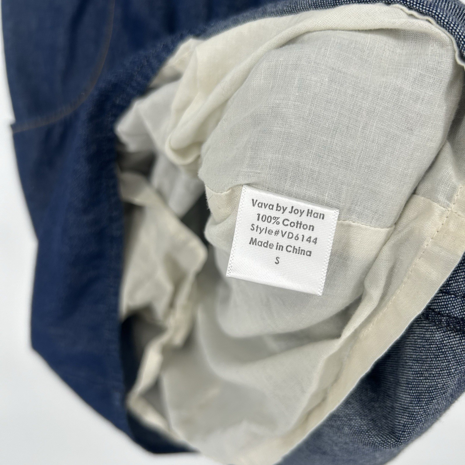 VaVa By Joy Han Denim Mini Dress Dark Wash Pockets Buttons Split Neck Size S