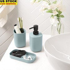3-Piece Bath Accessory Set Soap Pump Toothbrush Holder Organizer Durable Plastic