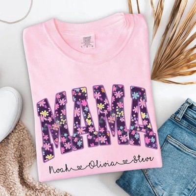 Floral Mama Shirt, Personalized Mama Shirt, Custom Mom Shirt Gift Full