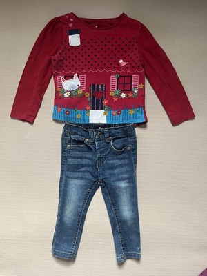 M&S Mark Spencer Seven for all Mankind - Girls 18m - Applique Cat Shirt + Jeans