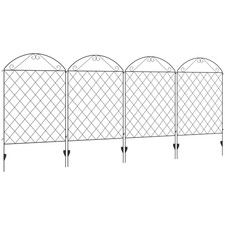 Garden Fence Panels Black Metal 348x110cm Vine Pattern 3.5m Border Flower Edging