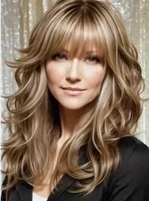 20 In Human Hair New Fashion Women's With Bangs Long Blond Brown Wavy Wigs