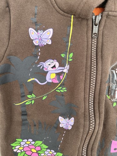 Vintage Dora the Explorer Nickelodeon Full Zip Brown Hooded Sweatshirt 18 Month - Picture 8 of 12