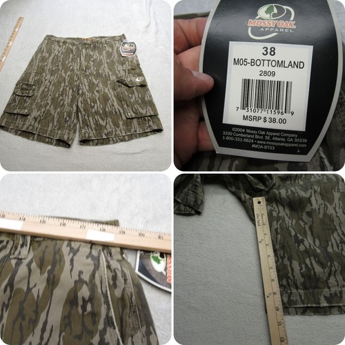 Mossy Oak Cargo Shorts Men 38 Green Camo Bottomland Vintage Hunting Outdoors NWT