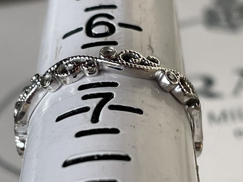 14K White Gold Filigree Diamond Wedding Anniversary Band Ring Size 6.5 - Picture 6 of 9