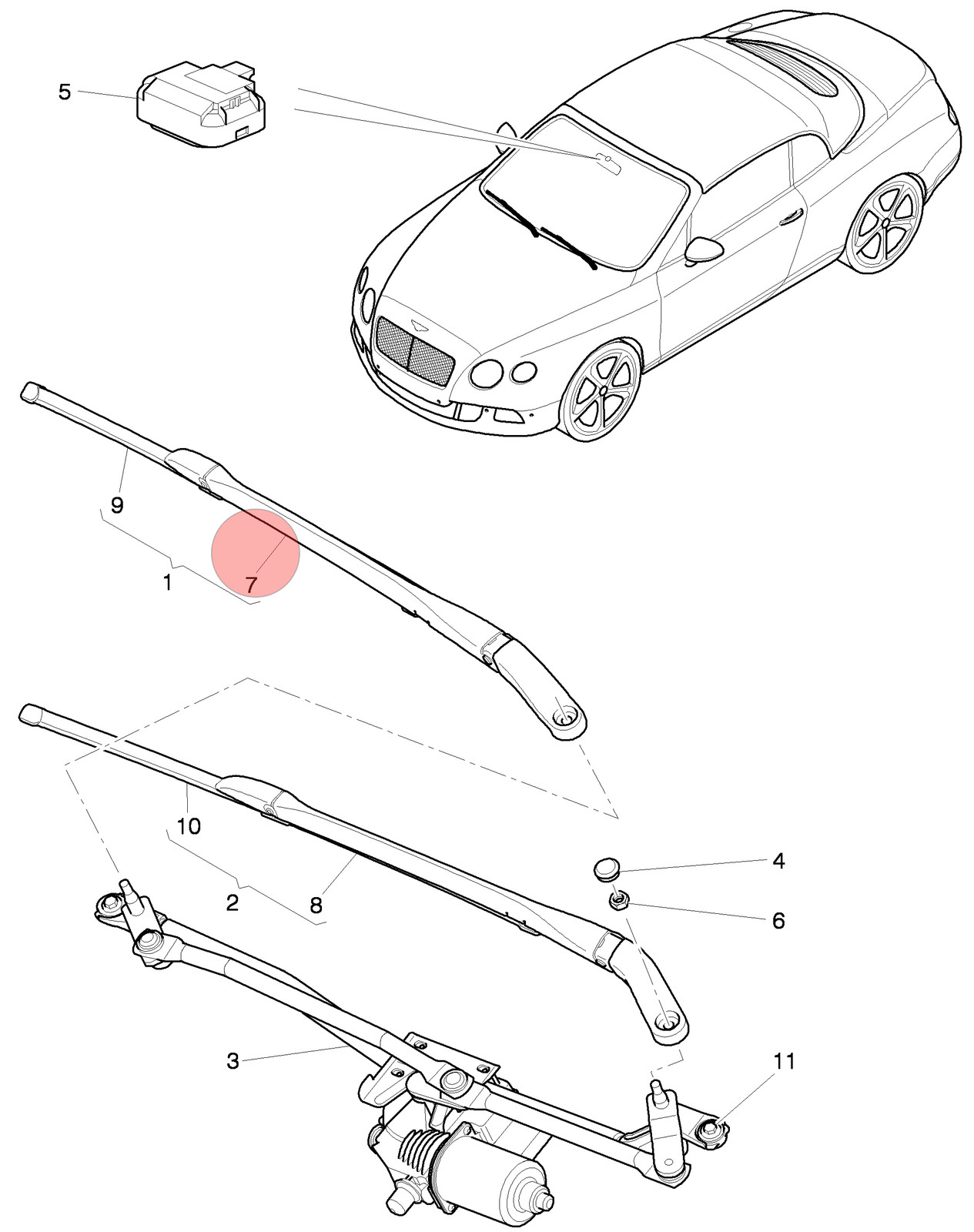 04-19  BENTLEY CONTINENTAL GTC FLYING SPUR GT FRONT WINDSHIELD WIPER BLADE OEM