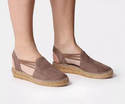Toni Pons NURIA Espadrilles Taupe Suede Low Wedge Elastic Straps Women's US 11.5