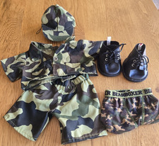 Build A Bear Military Camo Uniform w/ Boots Hat and Bearboxers