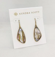 New Kendra Scott McKeana Drop Earrings In White Abalone / Vintage Gold