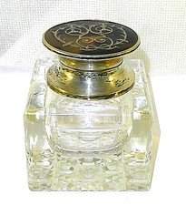 Antikes Tintenfass Henry Matthews - Birmingham - Sterling Silber-Kristallglas