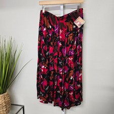 Vintage Abstract Print Midi Skirt Elastic Waist Pull On Casual Artsy Colorful