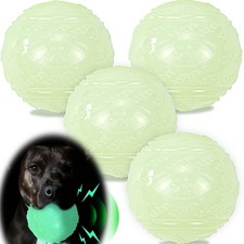 4-Pack 3.5 Glow Squeaky Dog Balls,Bouncy Glow in The Dark Dog Ball with Sq...