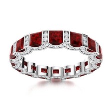 4MM Princess Cut Natural Red Garnet 925 Sterling Silver Full Eternity Women Ring