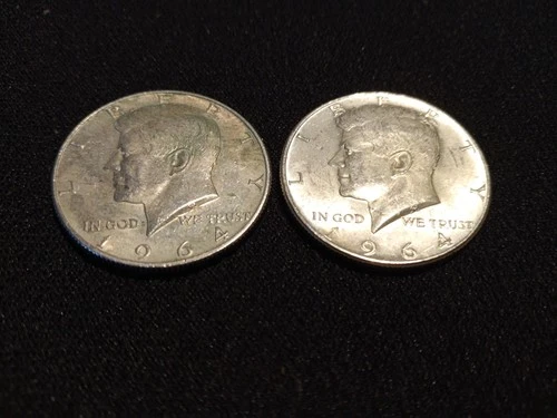 1964 Kennedy Half dollars 90% Silver  Qty 2 Circulated Good condx 2JFK-3