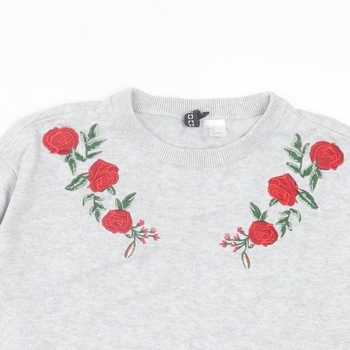 H&M Womens Grey Crew Neck Floral Cotton Blend Jumper Size S - Picture 4 of 12