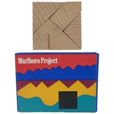 Marlboro Project Tangram Spiel Holz Quadrat blau Vintage Zigaretten Werbung RAR