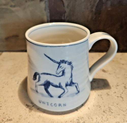 Molly Hatch Anthropologie Unicorn Coffee Mug White Blue Ceramic Cup Collectible