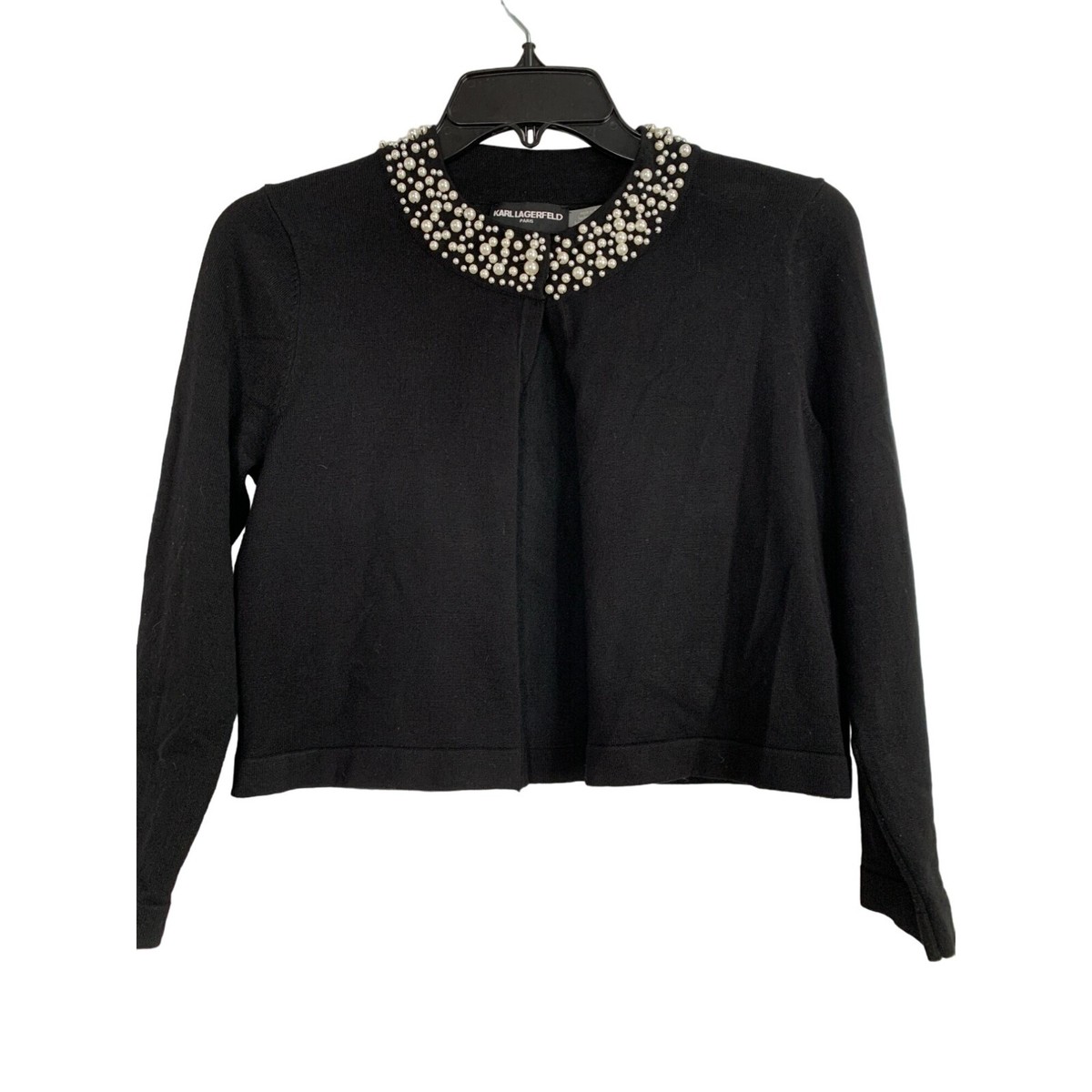 Rare VTG XS Karl Lagerfeld Paris Black Crop Cardigan Pearl Rare VTG XS Karl Lagerfeld Paris Black Crop Cardigan Pearl