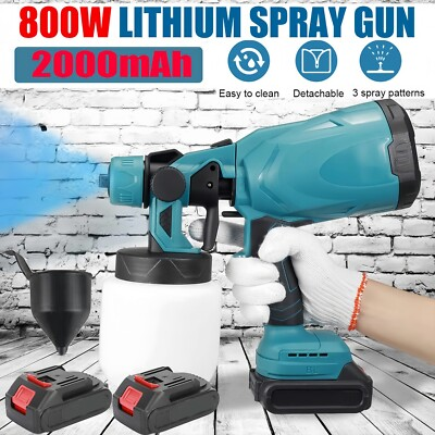 #ad High Pressure Cordless Paint Sprayer W 2 Batteries Electric HVLP Spray Gun New $37.99
