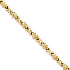 Real 14kt Yellow Gold Polished Diamond Cut Heart 7in Chain Bracelet; 7 inch