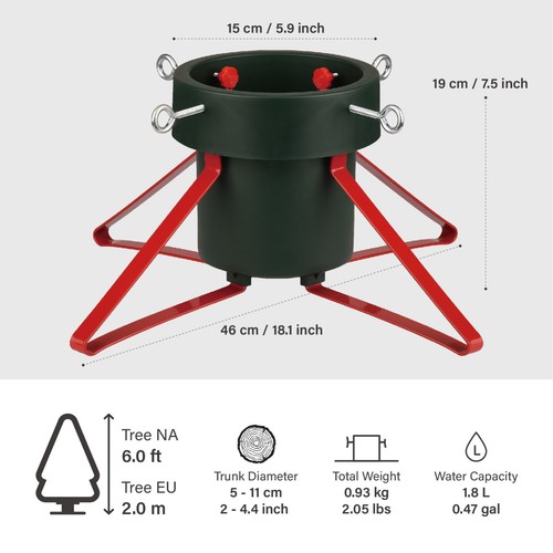 Classic Christmas Tree Stand Real Xmas Trees Green / Red Base Holder Metal Legs - Picture 2 of 9