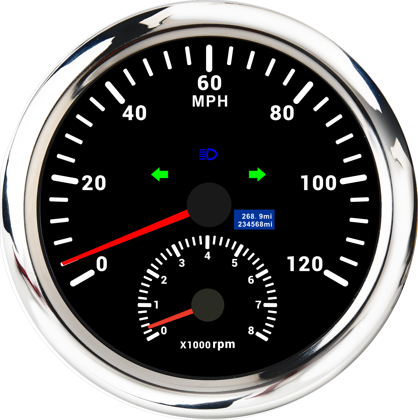 110mm Boat GPS Speedometer 0-120MPH Tachometer Turn Signal High Beam Waterproof