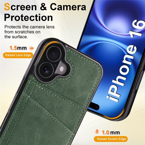 For iPhone 16 15 14 13 12 11 Case Wallet RFID Blocking Leather Card Stand Cover - Picture 59 of 64