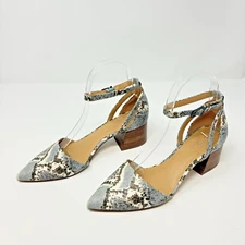 Crown Vintage Womens Size 7M Blue Reptile Pattern Block Heel Ankle Strap EUC