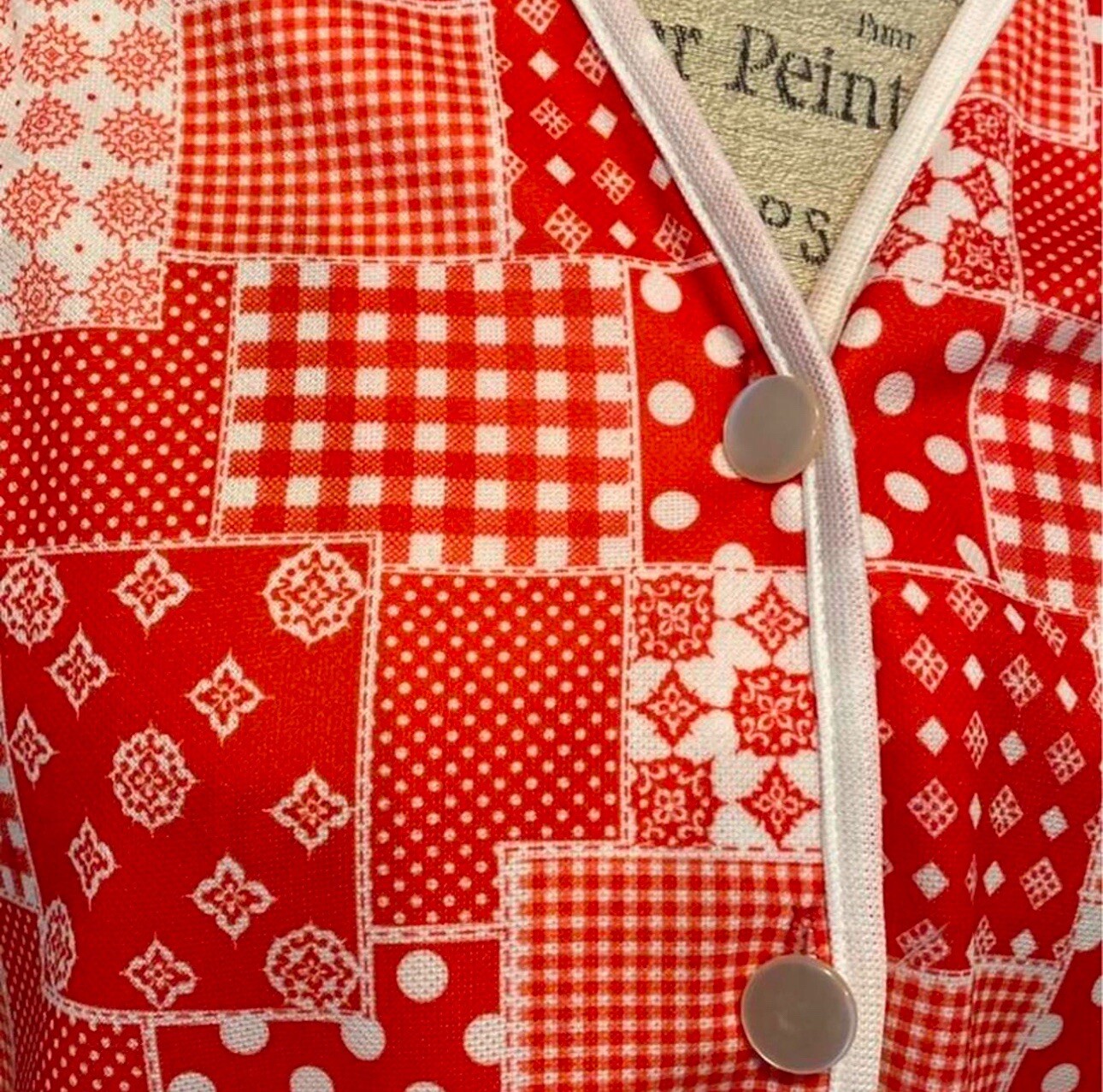 Vintage Red Patchwork Print Polyester Smock Style… - image 3