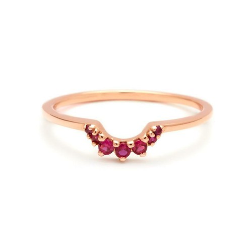 0.2ct Ruby Wedding Band Rose gold plated Silver Stackable Curved Eternity Ring