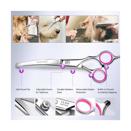 Gimars 4CR Stainless Steel Dog Grooming Scissors Kit with Safety Round
