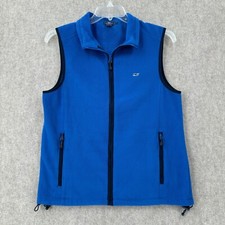 Vinyard Vines Fleece Vest Mens SM Royal Blue Full Zip Pockets Logo Cinch Bottom