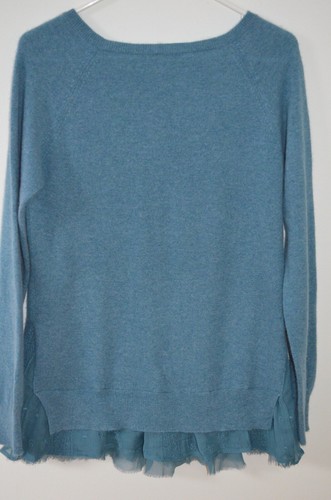 Garnet Hill Blue 100% Cashmere Flounce Trim Scoop Neck Tunic Sweater Size M - Picture 10 of 12