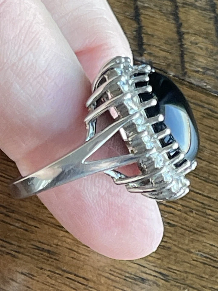 Anillo ESPO PLATA 925 ónix negro circonita cúbica halo talla 7 Foto 4 de 4