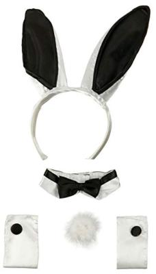 SEXY NAUGHTY BLACK WHITE BUNNY PLAY BOY COSTUME SET EARS COLLAR