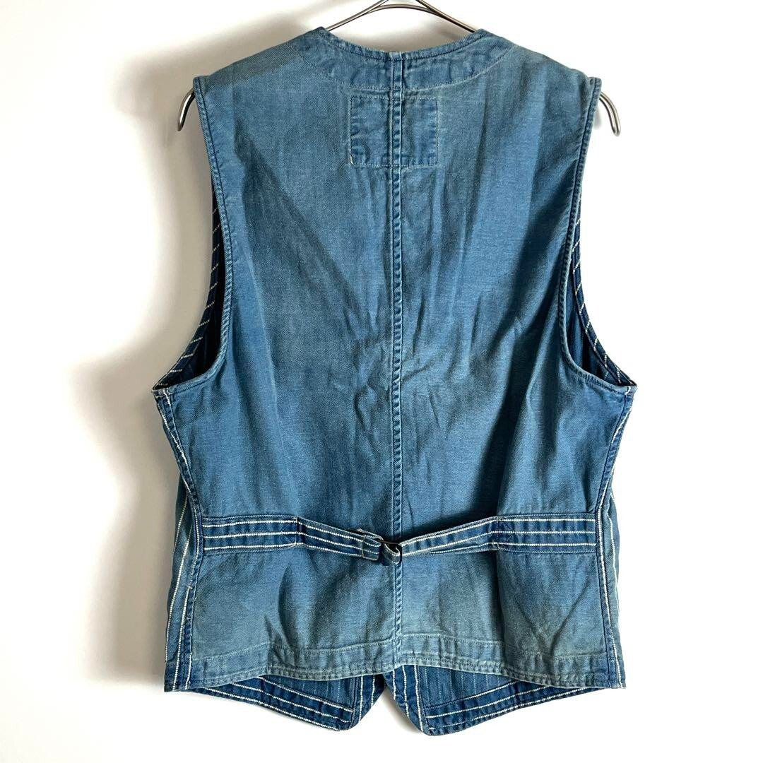 RRL RALPH LAUREN Men's WABASH STRIPE VEST Indigo Striped RRL RALPH LAUREN Men's WABASH STRIPE VEST Indigo Striped