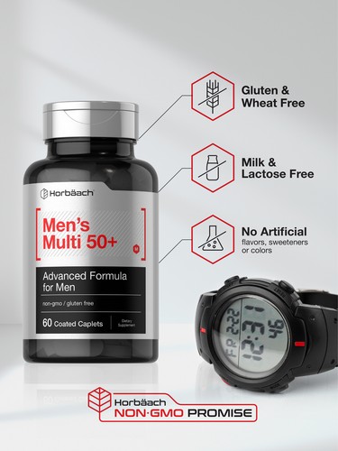 Men's Multivitamin 50 Plus | 60 Caplets | Non-GMO & Gluten Free | by Horbaach - Picture 6 of 8