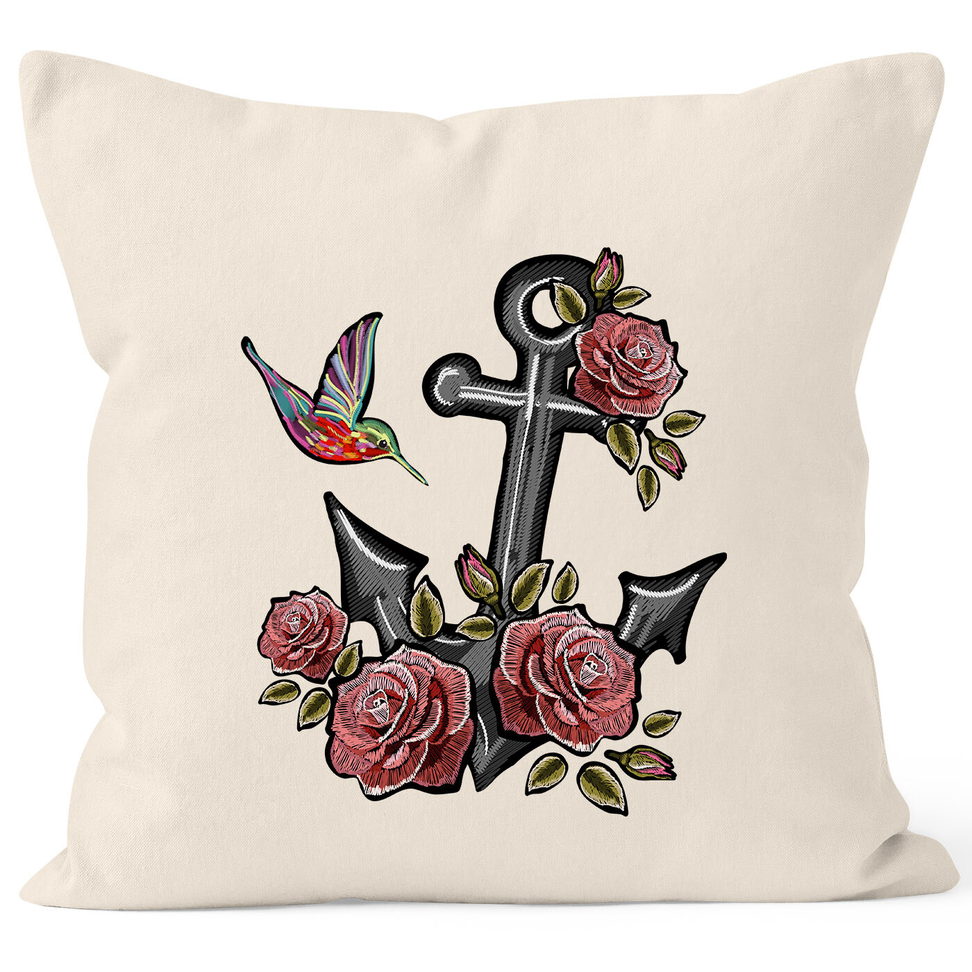 Kissenbezug Anker Rosen Vogel Kolibri Tropical Anchor Stick-Patch-Optik 3590₽