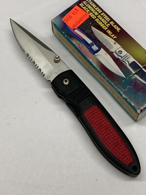 Black/Red Folder, Liner Lock, Combo Blade w/Pocket Clip K-723BR
