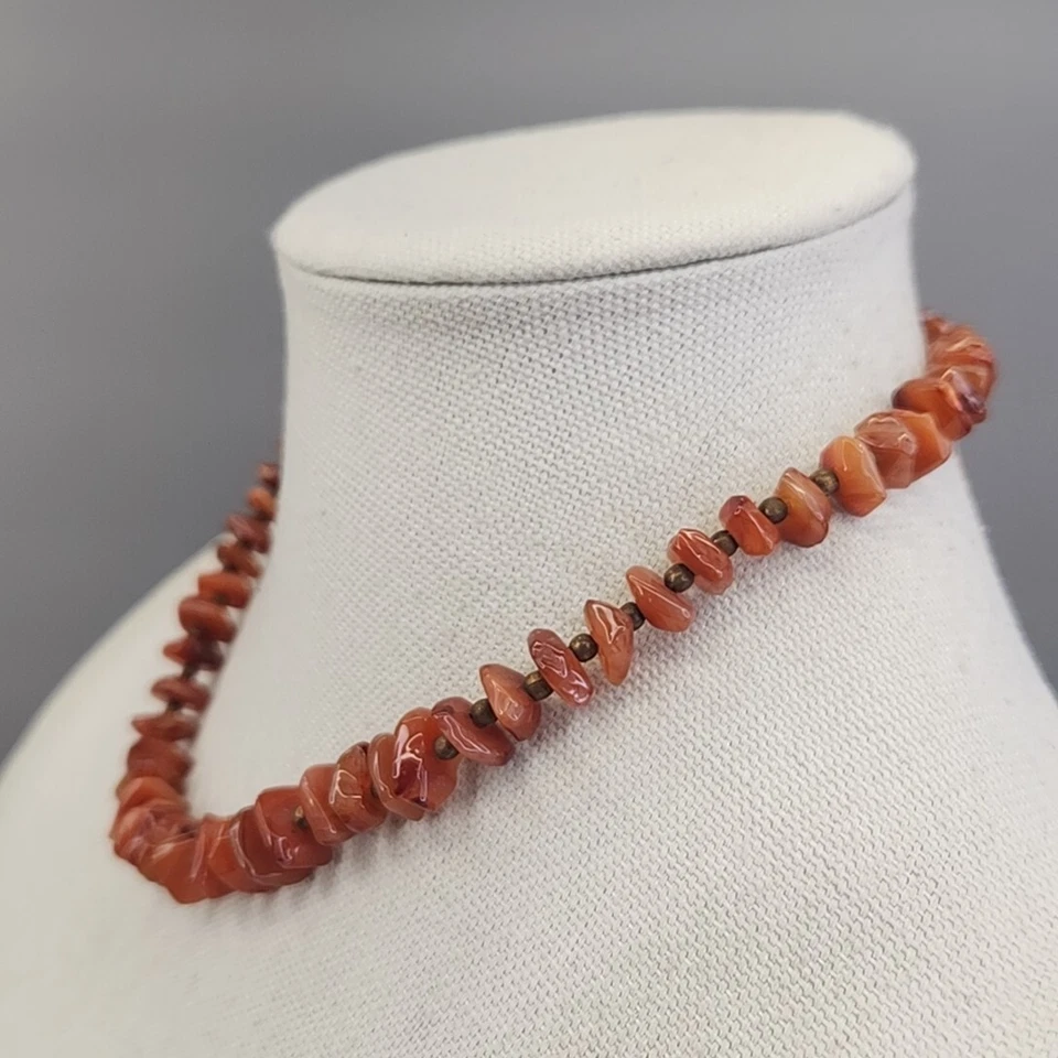 Collar Piedra Cornalina Ágata Naranja Pepita Cuentas 17.5" Foto 4 de 4