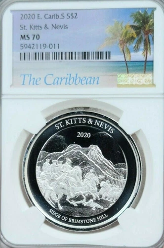 2020 EAST CARIBBEAN STATES SILVER 2 DOLLARS SAINT KITTS & NEVIS NGC MS 70 SCARCE