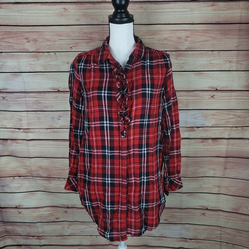 Forever 21 Women Red Plaid Shirt Dress 
