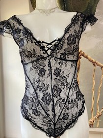 Agent Provocateur black lace playsuit M bodysuit sheer lace essie body NEW