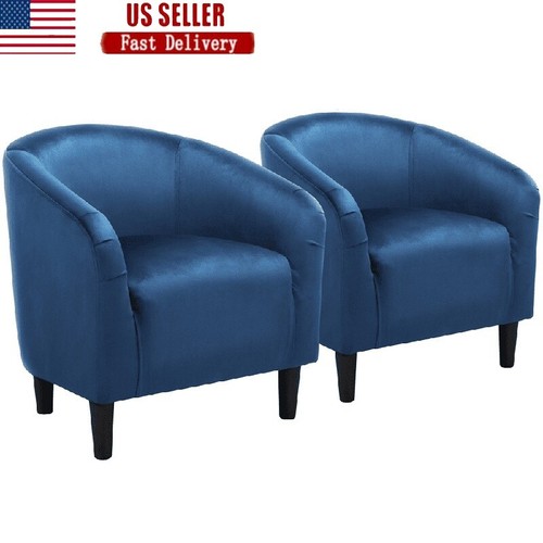 Modern Upholstered Tub Chair Set of 2 Velvet Accent Pagoda Blue Living Room New
